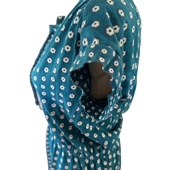 Romantic Blue Short Capped sleeve Dress with Elastic Waistband and Tie up Neck - Picture 4 of 4